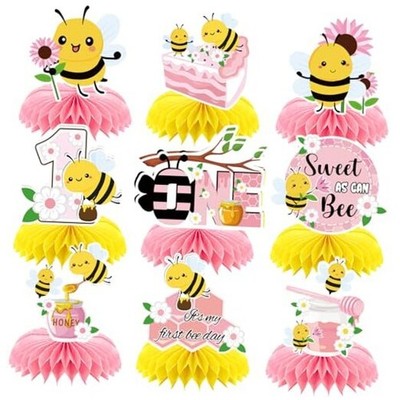 9pcs Happy 1st Bee Day Honeycomb Centerpieces Bumble Bee First Bee Pink Yellow