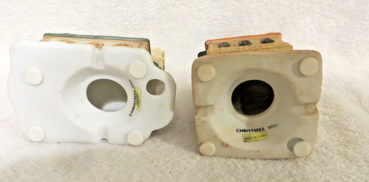 Set of 2 1993 Ceramic Christmas Village Buildings Church Grocery