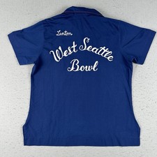 Vintage 70s King Louie Bowling Shirt Women  s 36 Blue Collared Chain Stitch