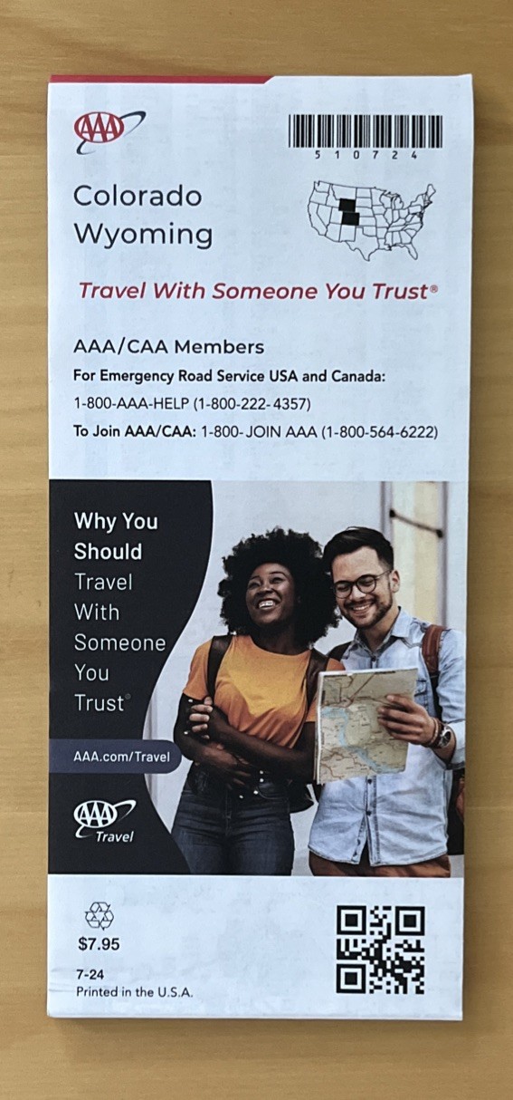 New AAA COLORADO - WYOMING STATE ROAD MAP Highway Tour CO/WY trip 2024 travel