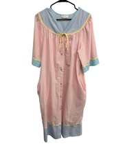 Vintage Cachet Striped Button-Front Lounge Dress With Pockets Sz M