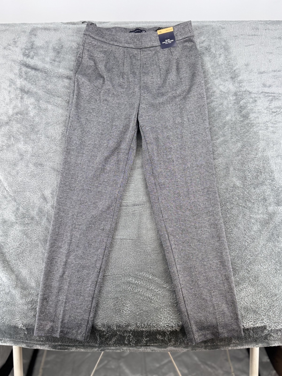 M&S Collection Slim Ankle Grazer Trousers UK 10 Grey Check High Rise BNWT image 2