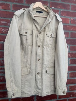 Tommy Hilfiger Men's Safari Field Jacket Beige Cotton Linen Blend Size L - Great