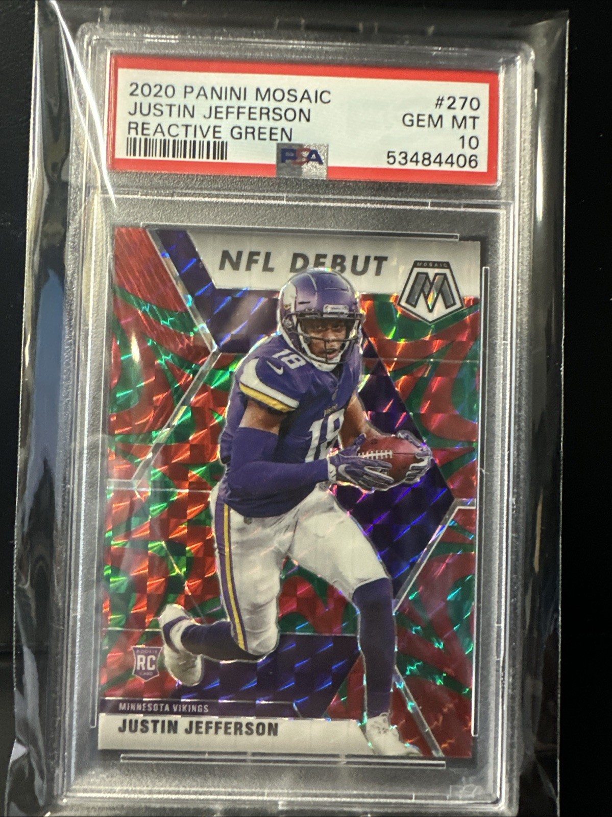 2020 Panini Mosaic - NFL Debut Justin Jefferson #270 Reactive Green Prizm PSA 10