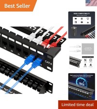 10Gbps Patch Panel 24 Port, RJ45 Through Coupler Cat6 Patch Panel UTP 19-Inch...