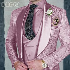 Jacquard Men's 3-piece Suit Set Formal Party Dress Groom's Tuxedo High Quality
