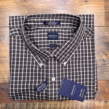 Arrow Cotton Rich Shirt Mens Extra Large 17-17.5 Brown Check Wrinkle Free New