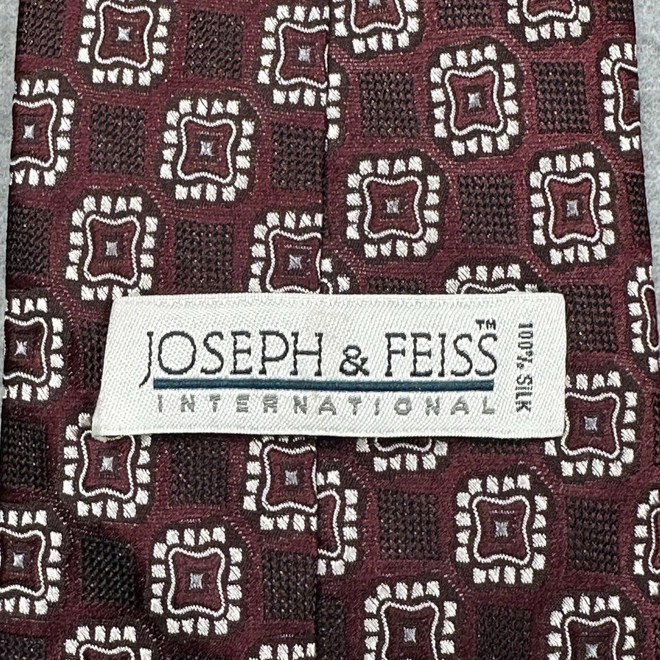 Corbata Joseph & Feiss Para Hombre 100% Seda Borgoña Oscuro Blanco Patrón Macclesfield Foto 2 de 4