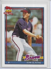 1991 Topps Baseball Tom Glavine Card # 82 Atlanta Braves Variation Dark Logo