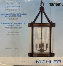 Kichler Barrington 4-Light Distressed Black and Wood Tone Rustic Seeded Pedant L