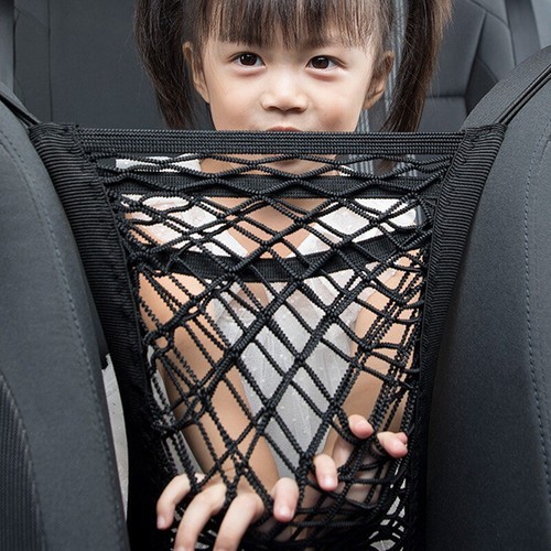 2-Layer Car Storage Net Bag Between Seats Car Divider Elastic Mesh Bag Organizer - Picture 6 of 9