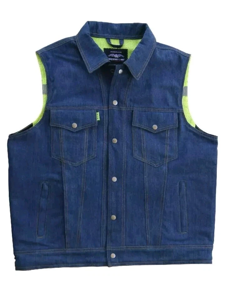 Chaleco de Seguridad Denim Reversible Sin Ley Missing Link Para Hombres Medio Verde LRDVM Nuevo Foto 2 de 2