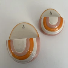 Flora Bunda Wall Pocket Planters Set of 2 Rainbows Orange Pink Hippie Boho Plant