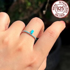 Women Boho 925 Solid Sterling Silver Blue Turquoise Finger Ring CZ Party Jewelry