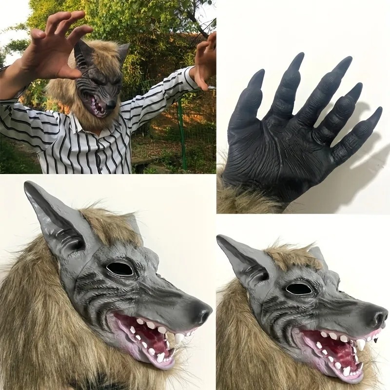 Máscara Y Guante Lobo Hombre Cosplay Halloween Disfraz Carnaval Juegos De Rol