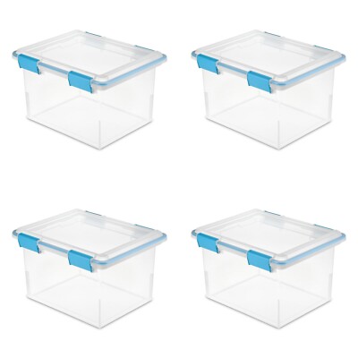 Sterilite 32 Qt Gasket Box Clear Base and Lid Blue Aquarium Set of 4
