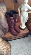 Double D Ranch Boots 9 Knee High Embroidered Brown Suede Gorgeous