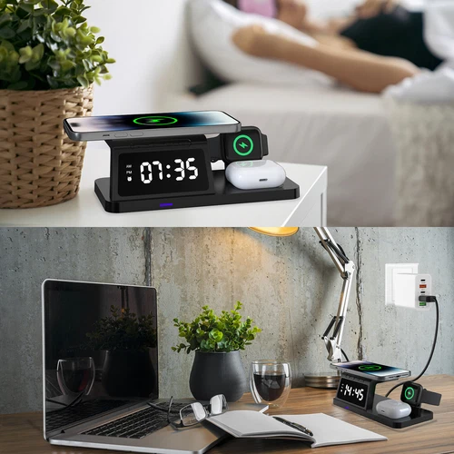 4in1 Alarm clock with Fast Wireless Charger Station Dock For Apple Watch iPhone - Picture 12 of 14