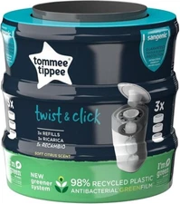 Tommee Tippee Twist and Click Advanced Nappy Bin Refill Cassettes - Pack of 3