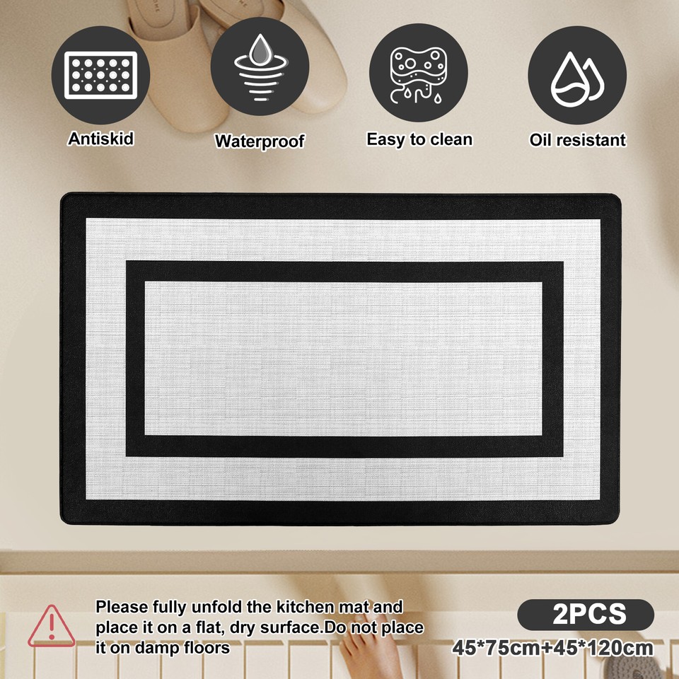 2 Pcs Kitchen Rugs Waterproof Kitchen Mat Nonslip Kitchen Mats Rugs
