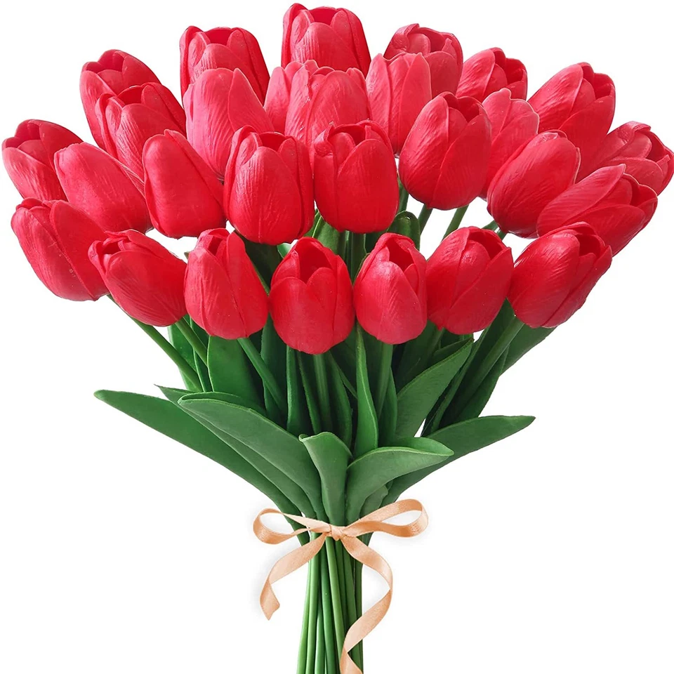 10/20pcs Hawesome Artificial Latex Tulips Flowers Faux Tulip Stems PU Real Touch - Image 2 of 4