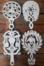 Cast Iron Trivet Lot of 4 White
