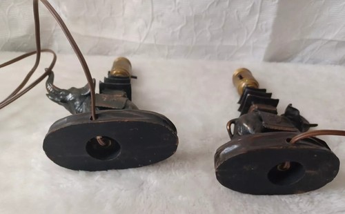 Vintage Pair Of 2 Elephant Metal Wood Base lamp pair working MCM BOHO - Picture 18 of 18