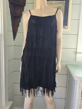 Leshop Women's Little Black Dress Fringe Flapper Style Adjustable Straps Size M