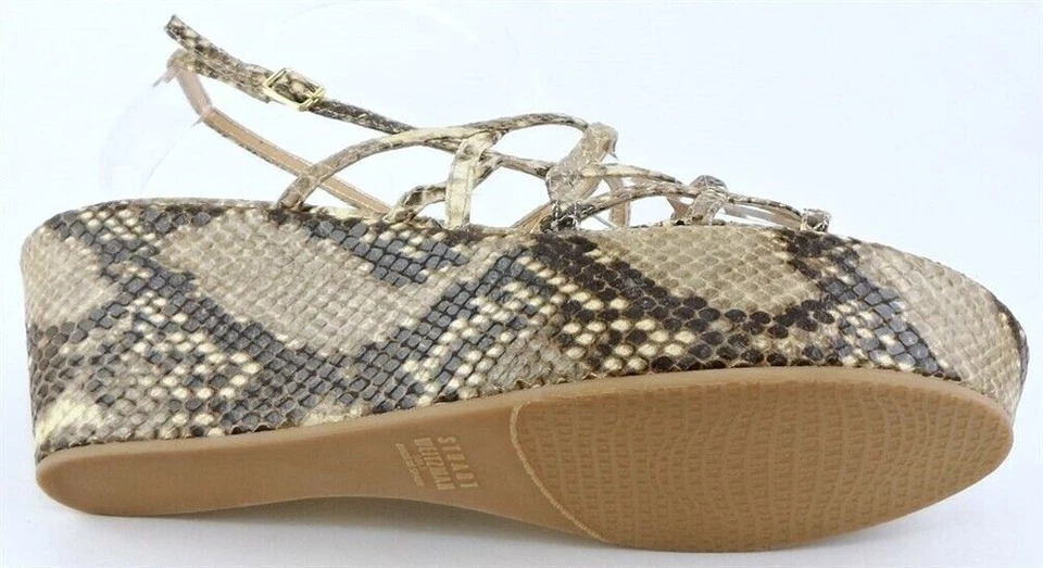 $325 STUART WEITZMAN CAGE Snake Leather Designer Strappy Platform Wedges 10 - Image 3 of 4