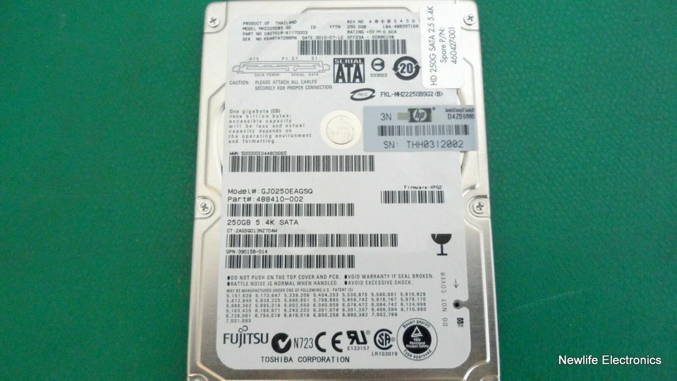 HP 460427-001 250GB 5,400 RPM 3 Gbps 2.5 in. SAS HDD 488410-002 GJ0250EAGSQ - Image 3 of 4