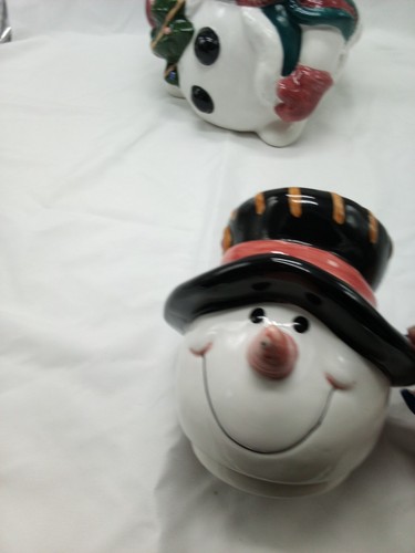 Gift Co Snowman Cookie Jar Holding Christmas Tree Large 10" Holidays Cardinal - Picture 2 of 15