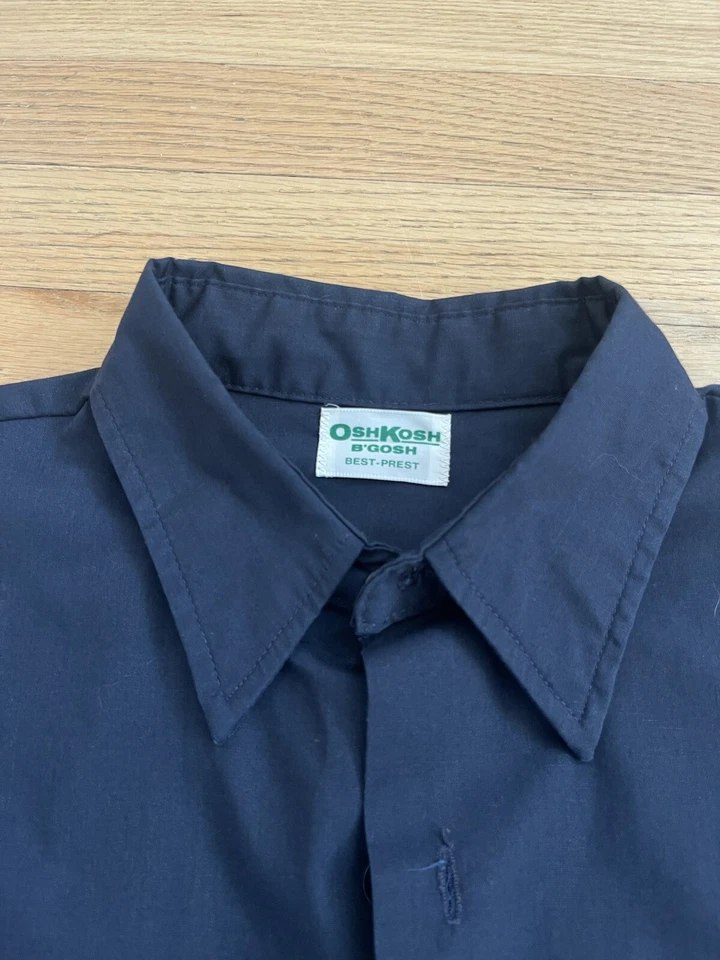 Camisa de Trabajo Uniforme Vintage Años 70 OshKosh B'Gosh Best-Prest Azul Polialgodón Grande Foto 2 de 3