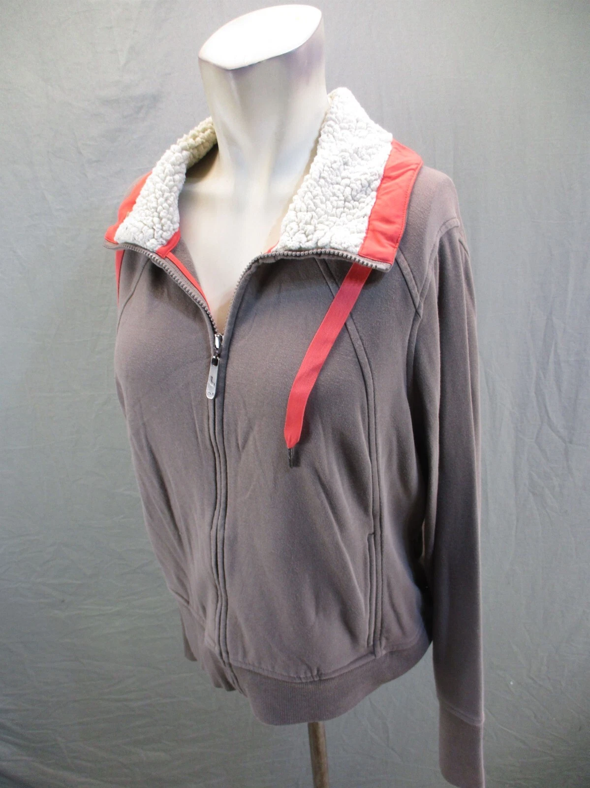 lole cotton blend full zip drawstring pocket athletic jacket