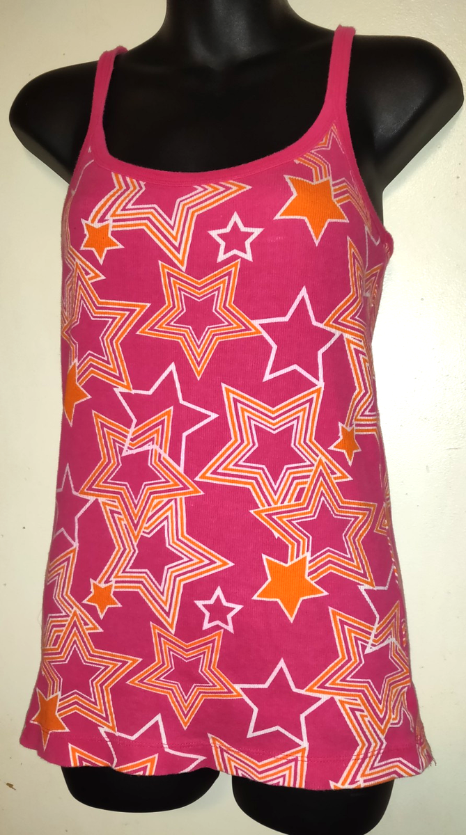 Vintage Y2K No Boundaries Ribbed Tank Top Sz XL Fuchsia Pink Orange Star  Design
