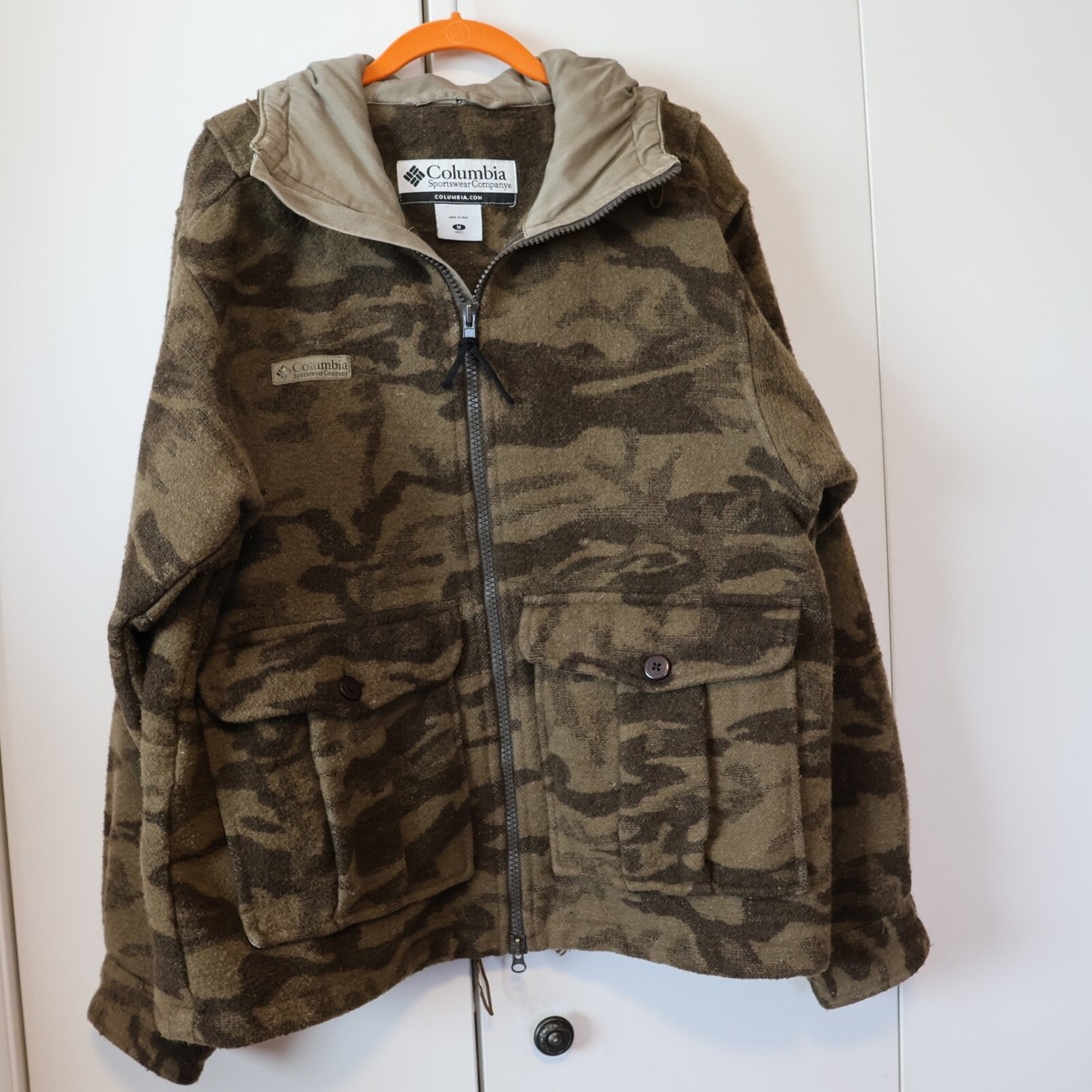 Columbia Jacket Mens Medium Green Camo Wool Hunting Removable