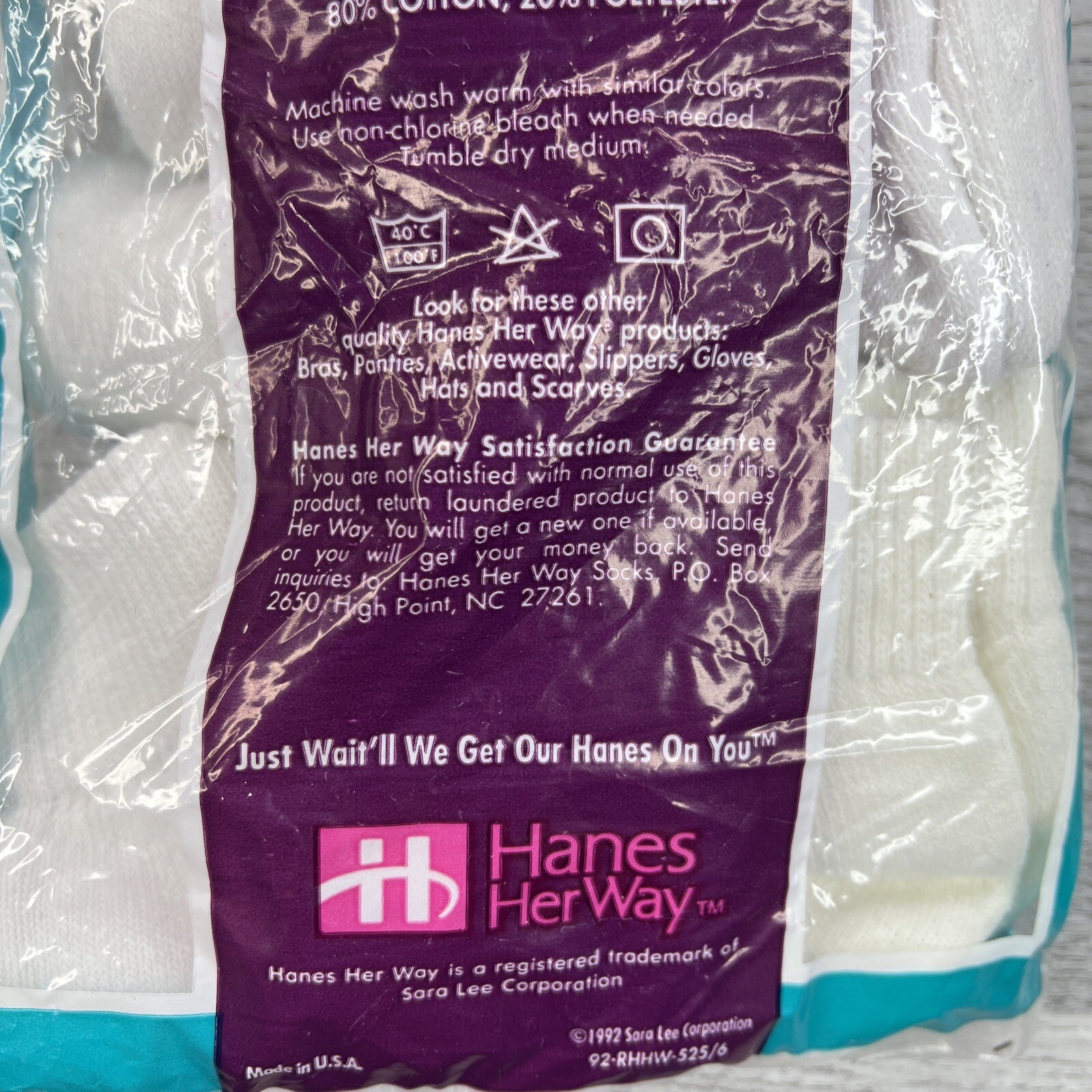 Vintage 6 Pairs Hanes Her Way Sport Socks Cotton Blend White Sock Size