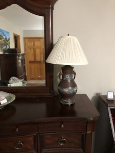 Antique Kangxi Style Chinese or Japanese Copper Cloisonne Champleve Vase Lamp