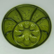Vintage Green Indiana Sandwich Glass Deviled Egg  Appetizer Relish Serving Tray 