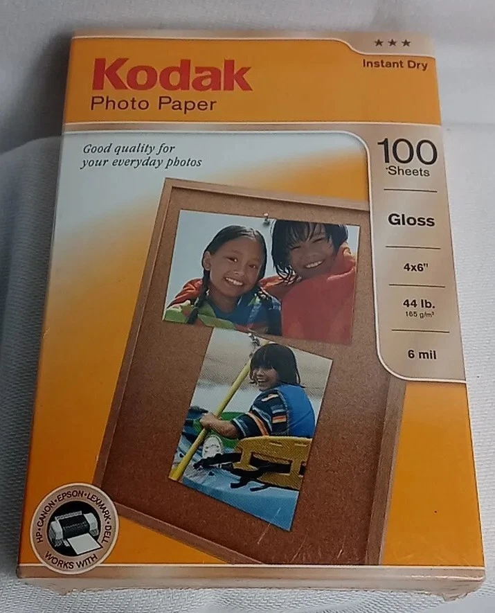 Kodak Photo Paper Gloss 100 Sheets 4X6" Instant Dry Photo Printer Paper New