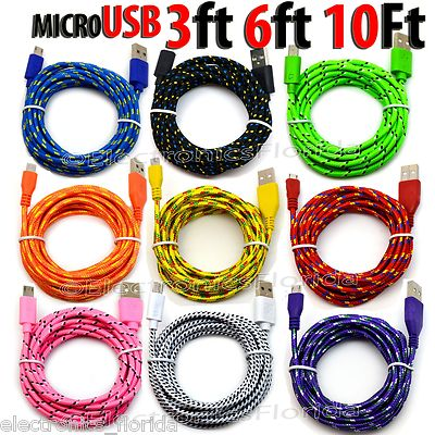 #ad LOT Braided Micro usb data sync cable cord 3510 FT for Android Cell Phones $19.99
