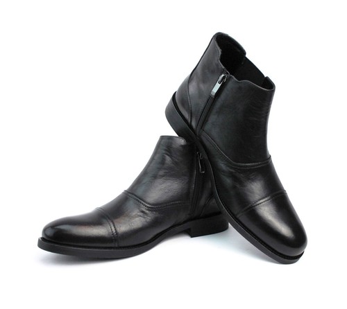 Botas negras para hombre exclusivas de cuero genuino puntera con cremallera Chukka Henry AZARMAN - Imagen 7 de 9