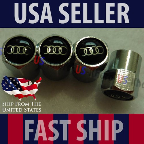 Audi Logo Valve Stem Caps Covers Silver Chromed Roundel Emblem Wheel