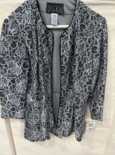 Alex Evenings Women  s Jacket Size Small Black Silver Floral Lace NWT