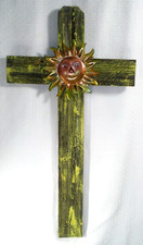 Rustic Reclaimed Wood Cross 30" x 16" by DelMarq Sunny Day Yellow