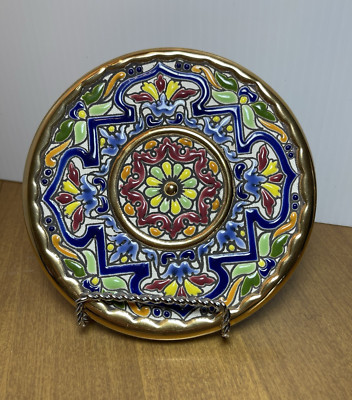 Cercolon Pintado A Mano Plate 24k Gold Trim Hand Painted Enameled Vintage