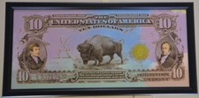 Framed.  Steve Kaufman, Original U.S. &ldquo;1901 Ten Buffalo Dollar State Currency&rdquo;.