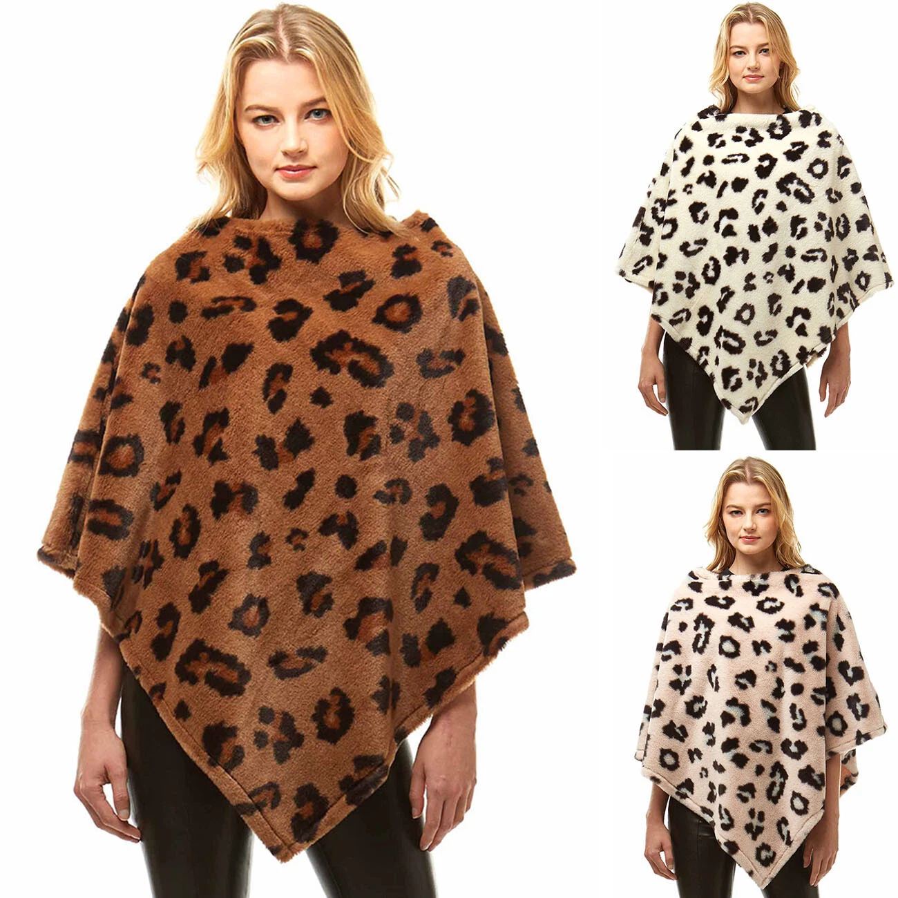 ScarvesMe Women's Soft Warm Cozy Leopard Animal Print Shrug Faux Fur Poncho