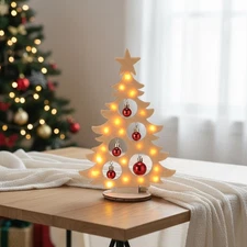 Geelin 12 Inch Tabletop Wooden Christmas Tree Table Decor with Wood, Red 