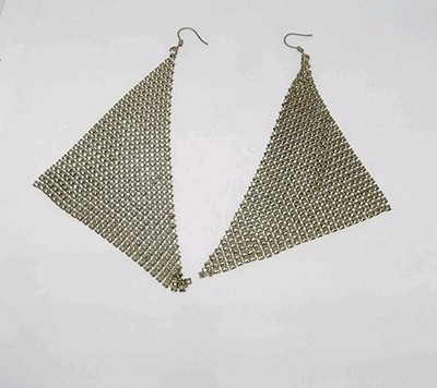 vintage 1980s disco Chain Mesh Handkerchief Statement Earrings Glamorous Retro