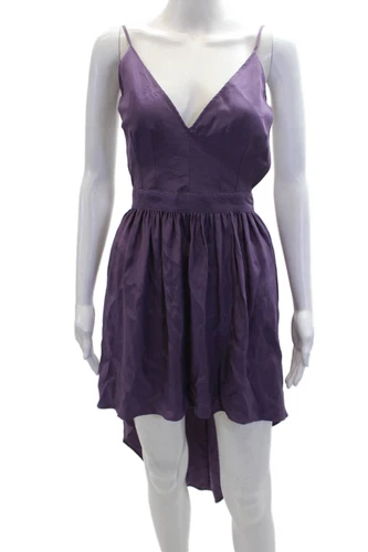 Emerson Thorpe Womens Silk V-Neck Sleeveless Zip Up High Low Dress Purple Size S